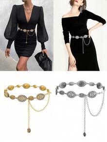 Women's Western Metal Conch Belt Cowboy Dress Chain Belt Cowboy Country Concert Clothing Accessories Waist Chain Fall, Autumn, Halloween    Geometric    Boho    Zinc Alloy    Chain - 銀色 - 查看 6