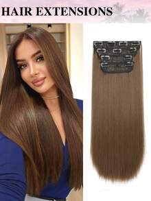 夹式接发长直发片 20 英寸 4 片装 超薄透气 合成纤维双层缝制假发 女士专用 - 彩色 - 查看 12