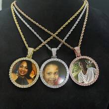 (Customized Items) Customized Small Round Photo Frame, Boy's Custom Photo Pendant, Full Diamond  Copper Jewelry, Custom Unique Necklace. - Nhiều màu - Xem 10