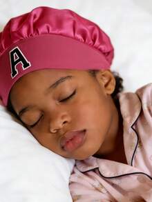 1 件套 A-Z 字母儿童帽套装，弹性印花舒适头饰，可作睡帽和发带 - 玫紅色 - 查看 2