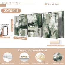 三件套现代简约波西米亚抽象油画艺术版画，适用于家居、办公室、客厅、卧室，绿色墙面艺术装饰，梦幻主题春夏装饰海报，室内人像方向无框帆布墙画，时尚女孩艺术，励志语录艺术，家居装饰，帆布画 - 彩色 - 查看 13