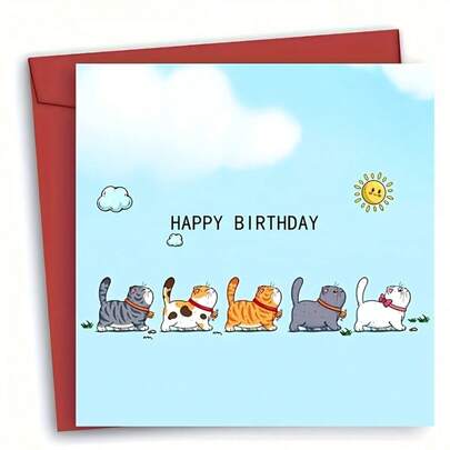 1 Thiệp chúc mừng sinh nhật hình mèo dễ thương kèm phong bì - Hình mèo hoạt hình đáng yêu, dòng chữ "Chúc mừng sinh nhật". Món quà hoàn hảo cho bạn bè, gia đình và đồng nghiệp, dùng để trang trí tiệc sinh nhật, thiệp chúc mừng sinh nhật, thiệp chúc mừng kèm phong bì.