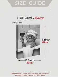 1 pieza Decoración de pared de baño linda, gato bebiendo vino en la bañera, estilo minimalista en blanco y negro, póster de animal gracioso, decoración de baño, gato con gorro de ducha, patrón de animal en blanco y negro, adecuado para decoración de baño y aseo - con marco opcional - Multicolor - Ver 10