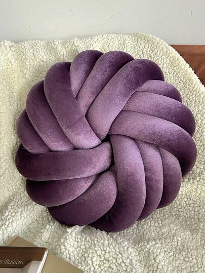 1pc Vintage Purple Velvet Handwoven Round Cushion, Handmade 3-Strand Plush Pillow, Luxurious Decorative Throw Pillow For Living Room, Bedroom, Sofa