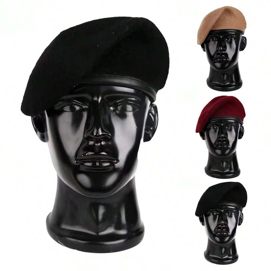 1 chiếc mũ beret len màu trơn dành cho nam, kiểu dáng thường ngày, phù hợp cho mùa thu/đông, đi phố, công sở, dự tiệc, giữ ấm. - Nhiều màu - Xem 1