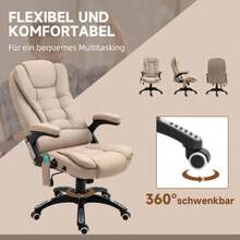 Office Chair With Vibrating Massage, Ergonomic Heated And Reclining Office Chair, Height-Adjustable Executive Chair With Remote Control, Side Pocket, Linen Look, Brown - A - View 7