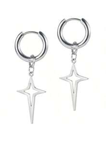 Fashionable Unique Punk Minimalist Style Spike Drop Hoop Earrings, Unisex Low Allergy Charm Circular Clip-On Earrings, Cartilage Geometric Ear Cuff - Silver - View 9