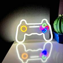 1 pieza Señal de neón creativa 3D de controlador de juego geométrico, arte de neón de madera LED, adecuado para sala de juegos, bar, sala de computadoras, tienda, decoración de pared multifuncional con control de interruptor, alimentado por USB, material de plástico, excelente para dormitorio, área de juegos, regalo de cumpleaños - Blanco - Ver 20