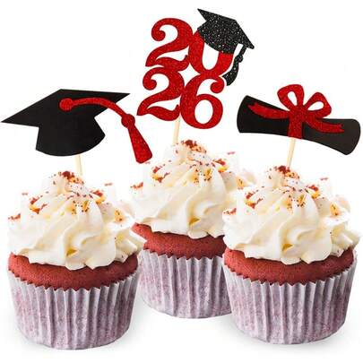 2026年蓝色闪光毕业纸杯蛋糕装饰，2026年毕业派对用品食品/开胃菜签