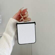 Crocodile Pattern Crocodile Leather Rhinestone Double Ring Folding Phone Case For Samsung Galaxy Z Flip3 5G/Galaxy Z Flip 4 5G/Galaxy Z Flip 5 5G/Galaxy Z Flip 6 5G/Galaxy Z Flip 7 5G, Luxury Folding Phone Case - White - View 3