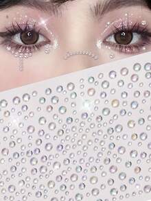 2pcs/1pc Silver Glitter Face Stickers, Suitable For Rave Parties, Makeup, Rhinestone Stickers, Y2K Style Music Festival DIY Eye & Face Decor, Valentine's Day Gift - Multicolor - View 11