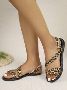 1 Paio di Sandali Infradito con Cinturini Incrociati a Stampa Leopardata, Disponibili nei Colori Nero/Beige - nero - Visualizzare 4