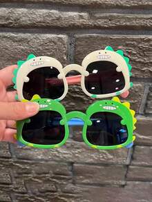 2pcs Cute Cartoon Dinosaur Shaped Sunglasses, Suitable For Beach And Daily Wear, Unisex Kids Glasses Chain Set - Multicolor - View 5