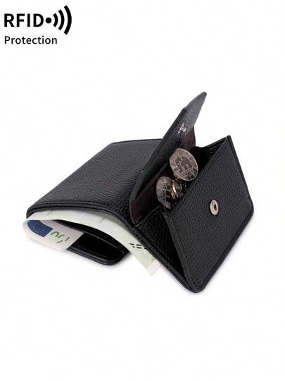 MIYIN RFID Short Wallet Mini Pocket Wallet, Portable And Simple Lychee Patterned PU Leather Wallet, With A Card Slot That Can Hold Credit Cards/ID Cards/Change/Cash, Lightweight And Portable Three Fold Card Bag