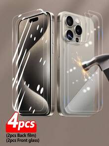 ZYONS Bộ 4 miếng dán cường lực mặt sau (2 miếng) + miếng dán cường lực mặt trước (2 miếng), chống rơi vỡ, chống trầy xước, tương thích với dòng 17 Pro Max/17 Air/16E/16 Plus/16 Pro/16 Pro Max/15/14/13/12/11/X/8/7 - 2 miếng dán mặt sau + 2 mặt kính trước - Xem 21