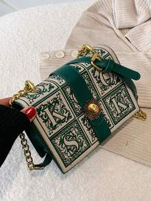 Mini Retro Square Crossbody Shoulder Bag - Green - View 6