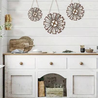 3件套木制风车墙饰农舍悬挂装饰乡村木质厨房客厅卧室幼儿园宿舍家庭办公室雕塑艺术品