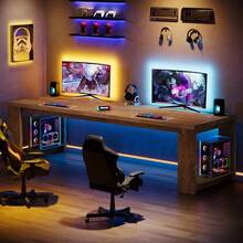 2 Person Desk, 86.6 Inches Extra Long Desk, Double Computer Writing Table, All Wood Large Desks Workstation For Home Office, Natural Oak - 天然橡木 - 查看 7