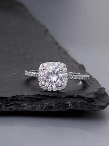 1枚时尚简约波西米亚风镀银方形戒指，镶嵌闪亮立方氧化锆，情侣戒指，结婚/订婚戒指，日常佩戴，礼品之选，斋月配送 - 戒指 - 查看 7