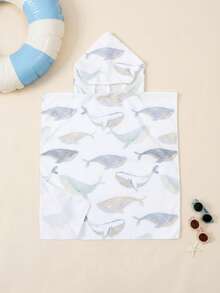 1Pc Children's Hooded Bathrobe Microfiber Beach Bathroom Pool Towel Robes Child Kid Hooded Cloak Bathrobe - Whale - View 4