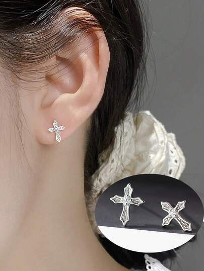 GAGAFEEL 1 Pair Of S925 Sterling Silver Personalized Fashionable Zirconia Cross Earrings For Women Birthday Partie Daily Wear Jewelry Friendship Gifts For Friends