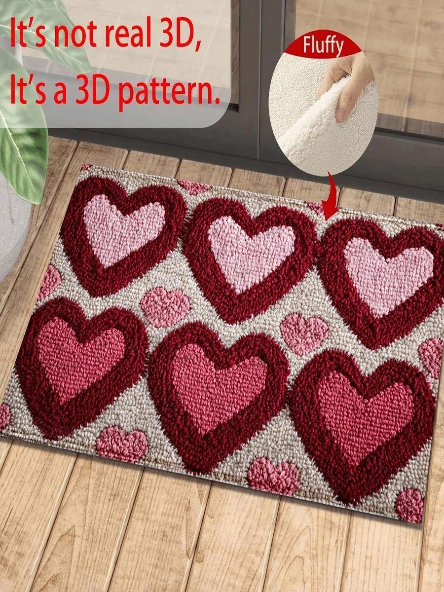 1PC Valentine's Day Pink Heart Super Soft Fiber Doormat - Non-Slip, Quick-Drying, Highly Absorbent, Soft Faux Cashmere Material, Perfect For Home Decor And Holiday Gifts - Black - View 1