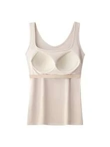 2件装女士无缝极简时尚吊带背心，纯色，带衬垫，宽肩带，无袖，可外穿 - 彩色 - 查看 2
