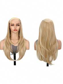 1pc U-Shaped Layered Curly Wig, Invisible Seamless Long Straight Hair Extension, Faux Leather Hairpiece - Multicolor - View 9