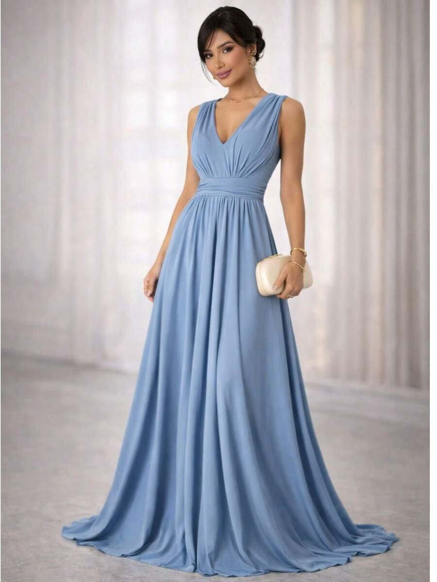 Party Dress For Graduation, Bridesmaids, Lilac, Mint, Olive And Other Colors, Matte, Wide Straps, For Day And Afternoon Events, JM - 藍色寧靜 - 查看 1