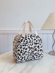 Portable Insulated Lunch Bag; Thickened Cute Fruit Lunch Bag For Students; Leopard Print Lunch Bag - Black and White - View 5