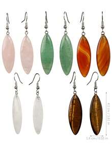 Elegant Leaf-Shaped Natural Stone Earrings, Vintage Teardrop Pendant, Spring/Summer Vacation Earrings - Multicolor - View 9