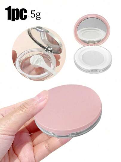 1 Pc Refillable Loose Powder Box With Mirror & Puff, Ultra-Thin Loose Powder Compact - Portable, Leak-Proof Mini Travel Container With Elastic Net, Portable And Reusable, Convenient For On-The-Go Touch-Ups, Perfect For Travel & Daily Makeup Routine, A Must-Have For Beauty Lovers Makeup Tools, Travel Makeup Storage|Sleek Round Compact|Secure Flip Lid