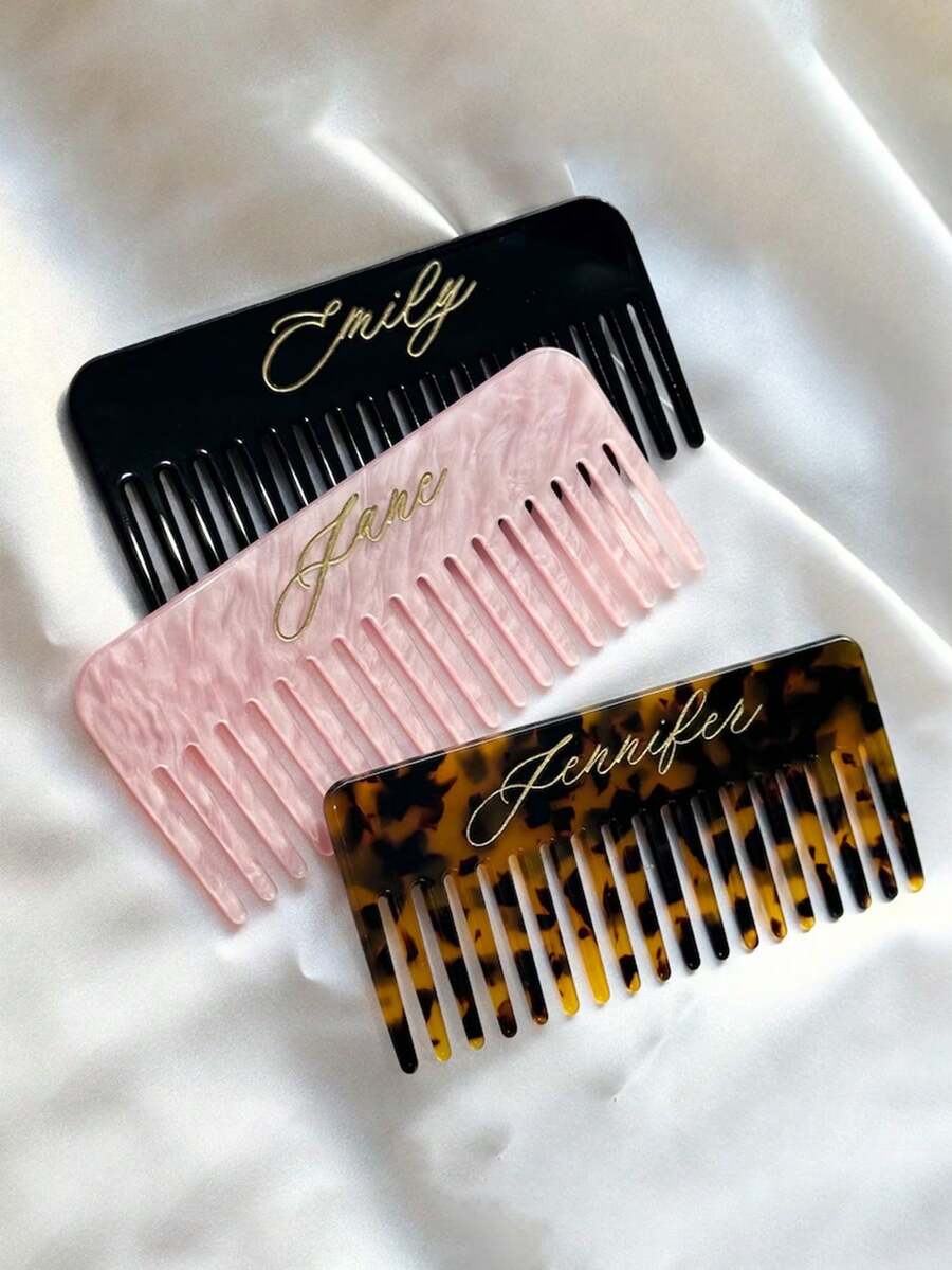 Personalized Acrylic Comb, Bridesmaid Gift, Engraved Initial Comb, Marble Comb, Pocket Comb, Bridal Gift, Engraved Comb - Christmas Gift For Her - Multicolor - View 1