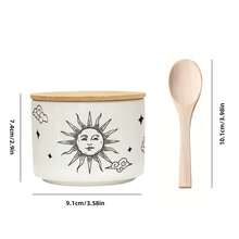 1/2pcs Retro Sun & Moon Design Salt Cellar With Bamboo Lid And Spoon, Stackable Elegant Ceramic Canister/Container/Bowl For Storage, Sea Salt, Spice, Sugar, Countertop, Housewarming Gift - Multicolor - View 3