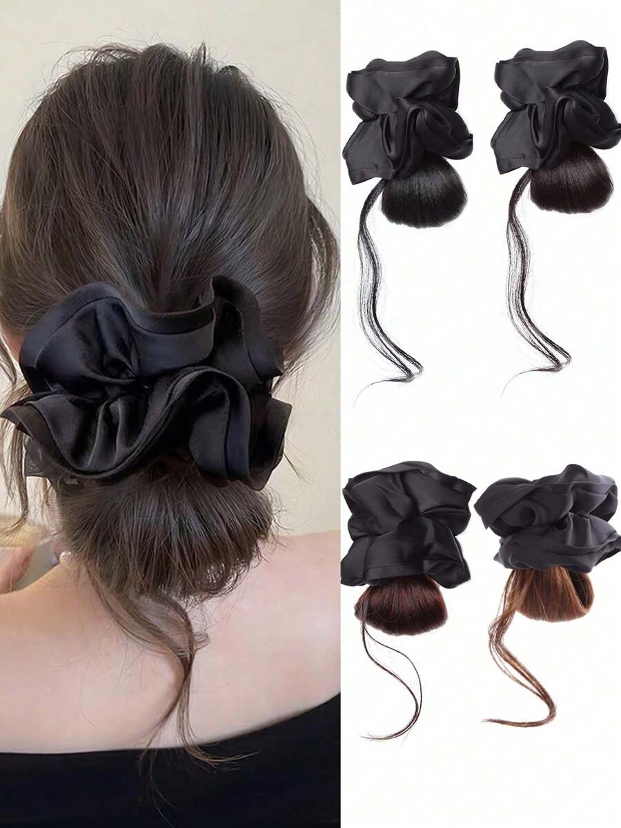 8英寸低马尾假发，带夹子，女士豹纹发带，仿真花苞发型，自然蓬松盘发，假发套装，适合女性 - 彩色 - 查看 1