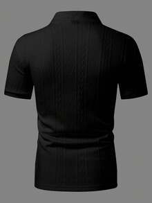 Men's Short-Sleeved Polo Shirt, Minimalist And Elegant, Made From Textured Jacquard Fabric In A Solid Color. Perfect For Leisure, Holidays And Outings, Making It An Ideal Gift For Family And Friends. - 黑色 - 查看 5