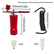 Portable Rechargeable Airbrush Kit, Multi-Purpose Airbrush Set For Makeup, Nail Art, Model Painting & Cake Decorating - Red - View 3