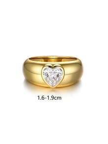 1 pièce Bague large en argent 925 style européen et américain avec zircone cubique incrusté en forme de cœur, bijou convenant pour le mariage, la fête, le port quotidien, cadeau de la Saint-Valentin - Or jaune - Voir 7