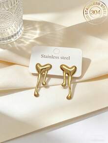 Stainless Steel Gold-Plated Ear Studs, Concave-Convex Texture, Low Allergenic, Nickel-Free, Heart-Shaped Ear Studs, Thick Gold Lady's Ear Studs, Fashionable Declaration Geometric Texture Lightweight Anti-Allergy Ear Studs, Retro Jewelry Dance Party Gifts, Lady's Ear Studs, Fashionable Heavy And Unique Pendant Ear Studs, Lady's Gold Earring Set, Exquisite Gold-Plated Pendant Ear Studs, Anti-Allergy Ear Studs, Fashionable Jewelry, Lady's Gifts - Multicolor - View 2