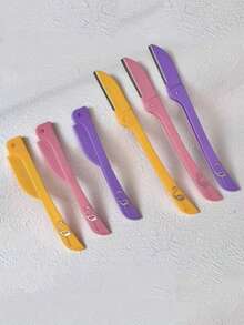 6pcs Multi-Function Eyebrow Trimmer, Stainless Steel Folding Knife, Portable Folding Handle With Patterned Blade, Beauty Tool - Multicolor - View 8