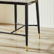 Set Of Two Height-Adjustable Beige Chenille Bar Stools With Contrasting Black And Gold Details. Includes One High Stool With Backrest And Leg Rest, Ideal For Kitchen Islands. - Beige + Black + Gold - View 6