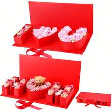 Gift Box With "I Love You" & "Mom" Flower Bouquet And Letter - Comes With Ribbon, Can Be Filled With Gifts Like Chocolates, Fresh Flowers, Souvenirs, Perfect For Mother's Day Or Birthday - MOM - View 3