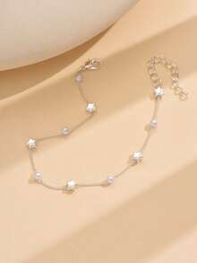 1条简约星星和仿珍珠链脚链，适合日常佩戴、通勤、海滩、度假、情人节、开斋节礼物 - 銀色 - 查看 5