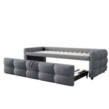 Upholstered Bed, Extendable Sofa Bed 90/180 X 190 Cm, Pouf, Velvet Fabric, Single, Double, With Slatted Base, Multifunctional Bed, Grey (Without Mattress) - Grey - View 9