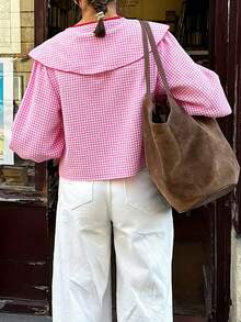 Blusa con cuello de corbata, volantes y mangas acampanadas, elegante y dulce para la escuela, fiestas, bodas, playa, vacaciones, color rosa - Rosa - Ver 4