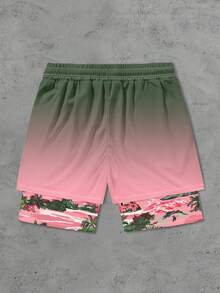 男士渐变色抽绳腰带休闲度假沙滩短裤，带内袋 - 彩色 - 查看 4