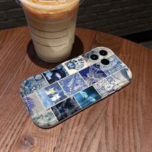 Collage azul de elementos naturales e ilustraciones adorables. Esta elegante funda es compatible con Samsung, Apple, OPPO, , etc. Fabricada en TPU flexible, resistente a golpes y arañazos, ofrece una excelente protección contra caídas y un agarre cómodo. Es un regalo ideal para familiares, amigos y seres queridos, ideal para festivales, San Valentín y artículos de . - Blanco - Ver 2