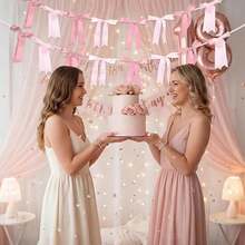 粉色蝴蝶结花环、粉色蝴蝶结横幅、预串缎带蝴蝶结装饰，适用于生日、派对装饰、新娘送礼会、婚礼等场合。 - 混色 - 查看 7