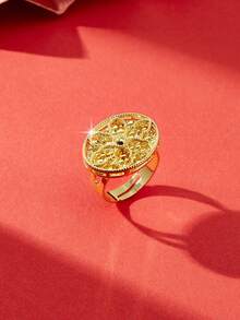 Bộ trang sức cao cấp mạ vàng 18K kiểu cổ điển, nhẫn vuông thanh lịch, thích hợp làm quà cưới cho cô dâu, đeo hàng ngày, quà kỷ niệm, quà Halloween tại Nigeria, Dubai, Trung Đông, Ả Rập Xê Út. - PJZ-036 - Xem 5