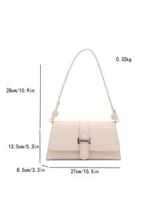 Tas Bahu Minimalis Vintage Elegan dengan Penutup Asimetris Motif Buaya Warna Polos yang Modis - Krem - View 6